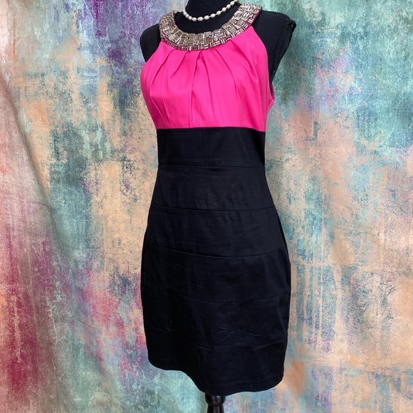 ๐B Darlin Eye-Catching Neckline Pink Black Sleeveless Cotton Dress - Picture 10 of 13